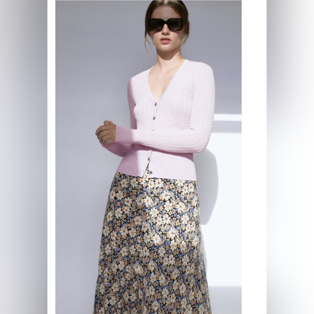ZARA High Waisted Floral Midi Skirt
